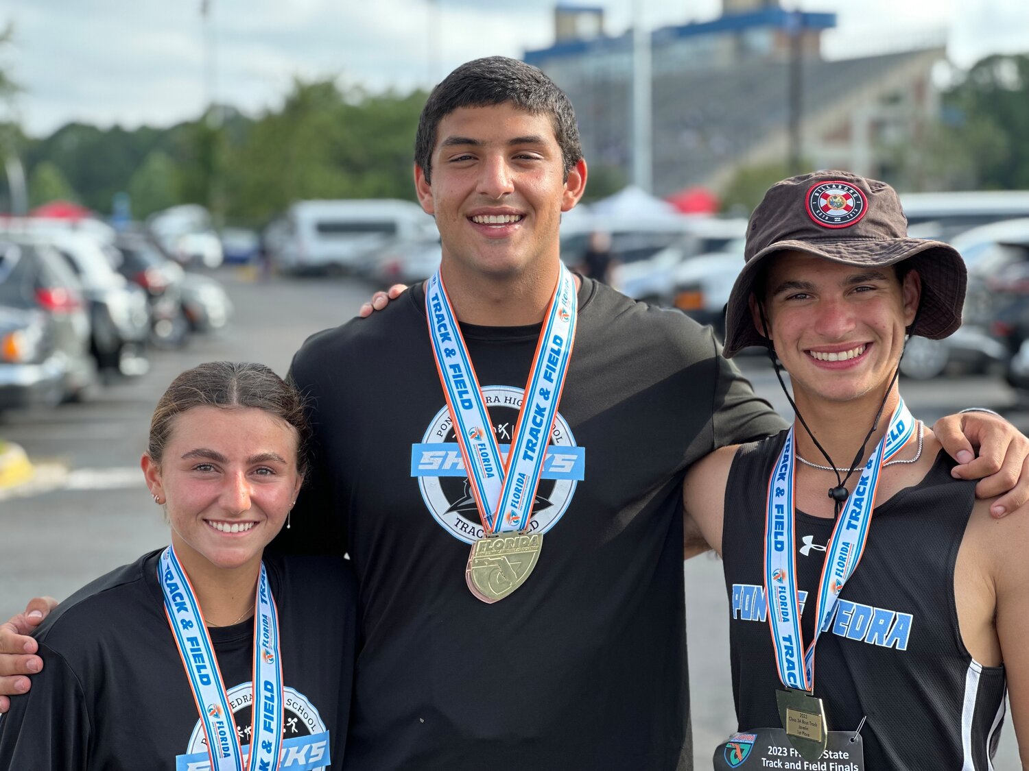 The Sharks’ three individual gold medalists included Bella Madaffari in girls javelin, Nathan Lebowitz in boys discus, and Vinny Jackson in boys javelin.